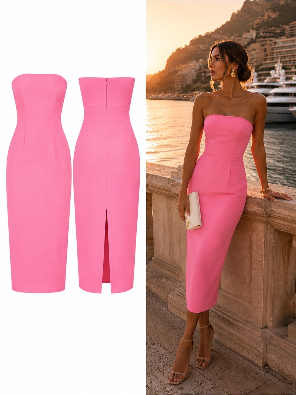 NWT Lovers + Friends Renn Midi Dress Small Pink Strapless Boned Crepe Cocktail